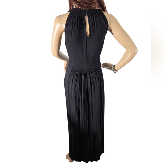 Dressbarn Black Crochet Floral Lace Halter Neck Drawstring Waist Maxi Dress 6 - Picture 5 of 12